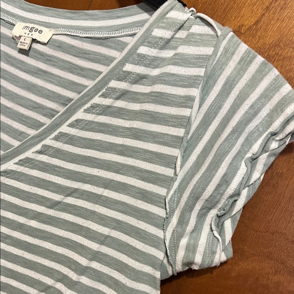 Umgee Gray and White Striped V-Neck Tee - Picture 3 of 3